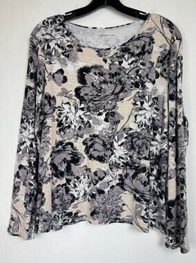 Croft & Barrow Beige & Gray Long Sleeve Blouse Women's XL